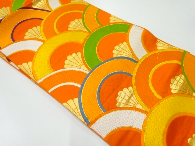 JAPANESE KIMONO / ANTIQUE FUKURO OBI / SILK / WOVEN FLOWER SEIGAIHA